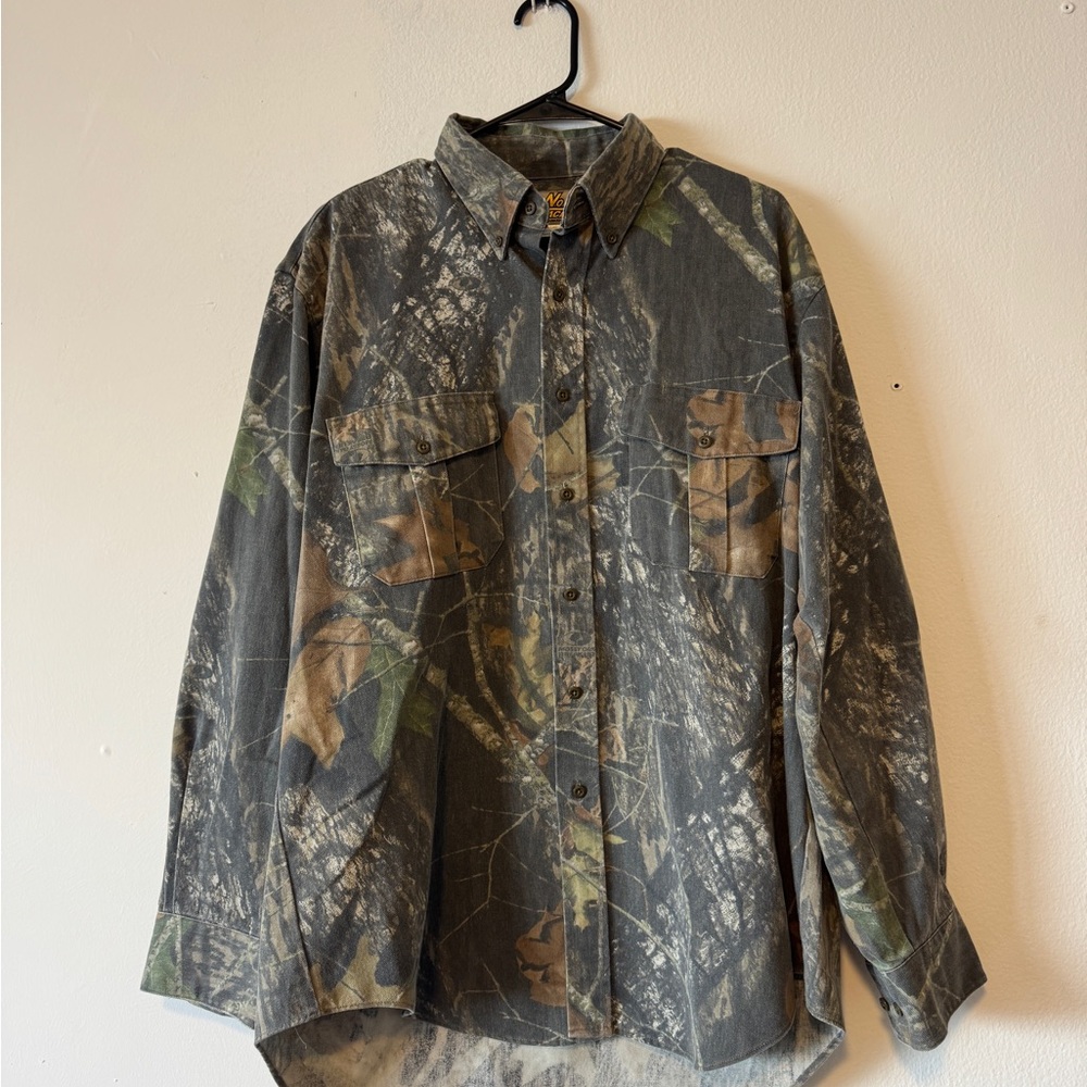 Vintage Mossy Oak Men’s Camo Thick Canvas Button Up USA Made L